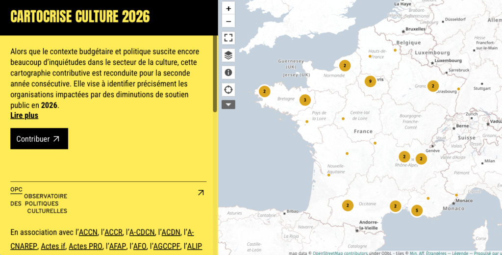 Page internet de la Cartocrise culture 2026